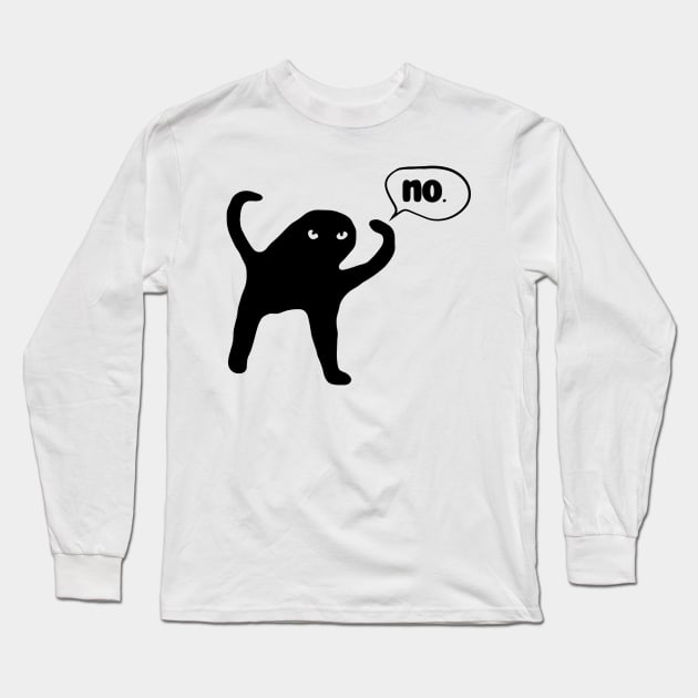 Black-Cat-Says-No Long Sleeve T-Shirt by Junalben Mamaril